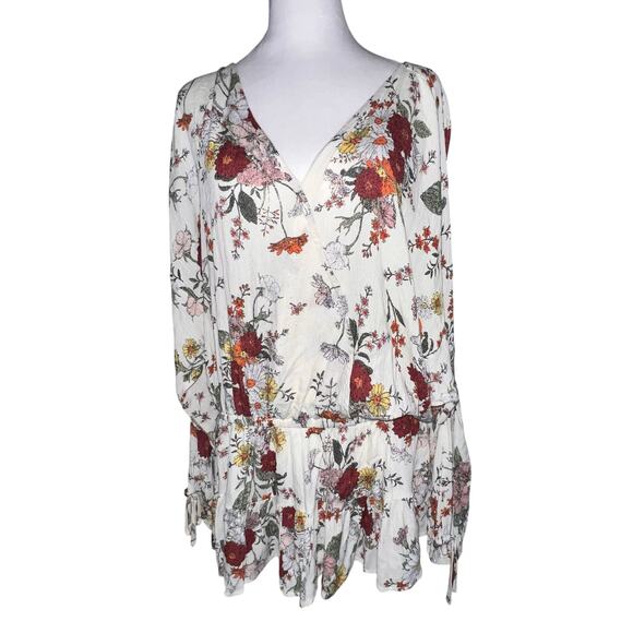Adyson Parker Floral daisy Ruffled Boho long sleeve women's rayon top size 1x - Picture 1 of 7
